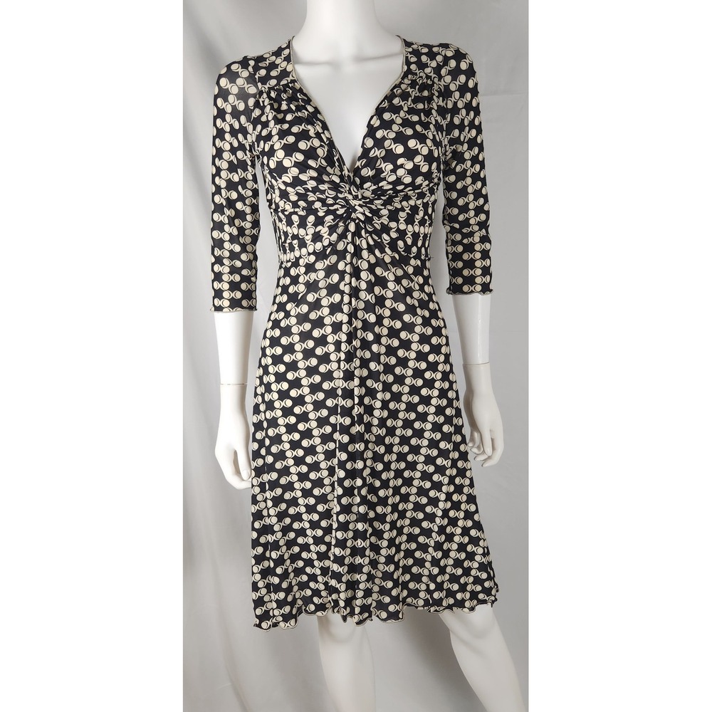 Studio M Petites Black & Cream Mesh Twist‑Bust Knee Length Dress SP